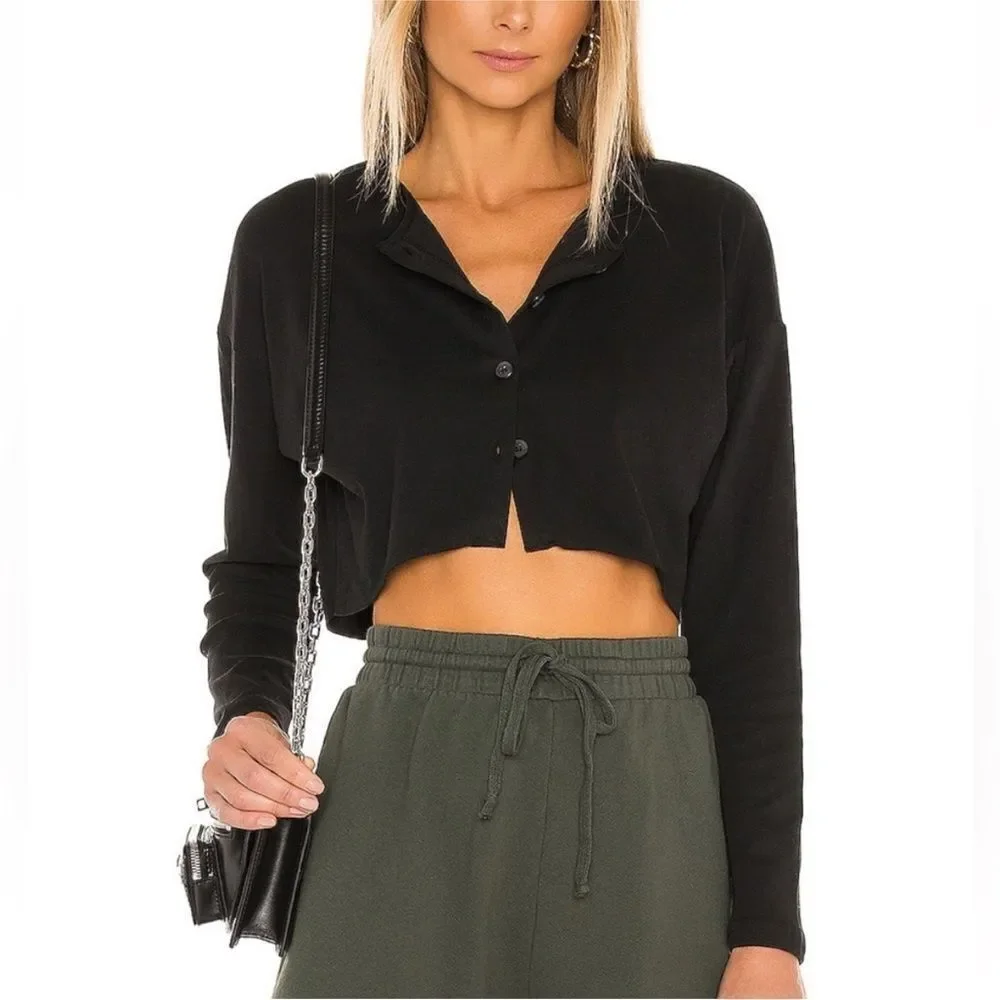 LOVERS & FRIENDS Keaton Top Women Small Button Down Long Sleeve Black‎